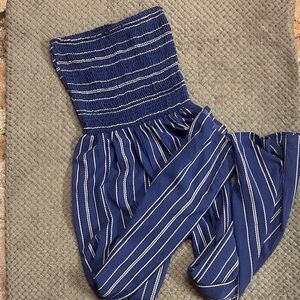 Mlle Gabrielle Navy and White Striped Jumpsuit